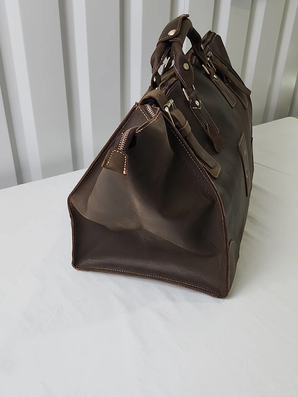 Unbranded Mens Dark Brown Full Grain Leather Travel Tote Duffle Bag Work Dr. Bag
